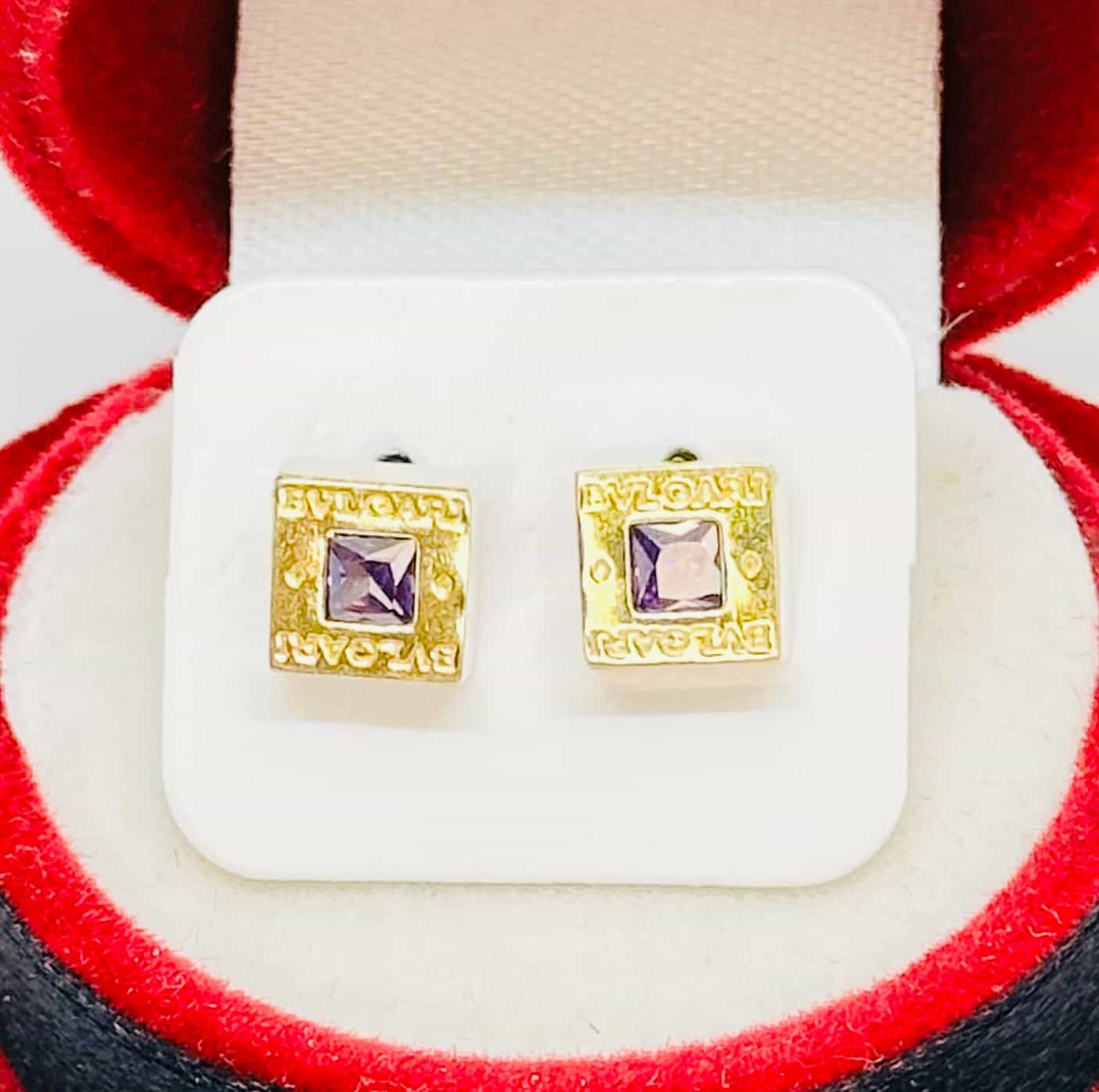AROS CHICOS BULGARI CUADRADOS PLATA Y ORO 0.6cm x 0.6cm